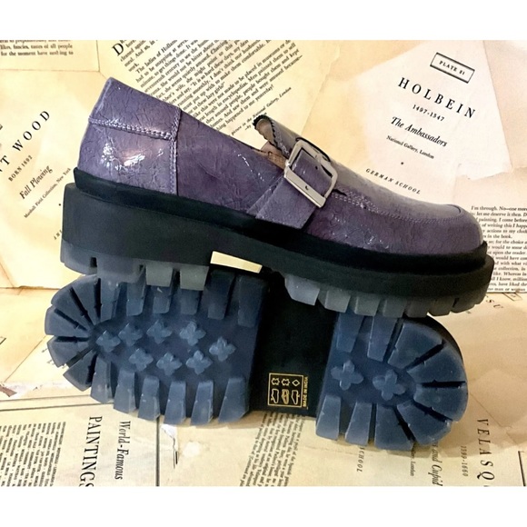 Free People Mackensie MJ Loafer Lug Sole Purple Gray Patent Leather - Picture 8 of 10